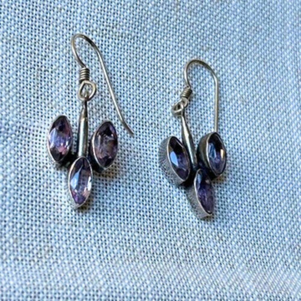 Vintage Amethyst Modernist Sterling Silver Earrings